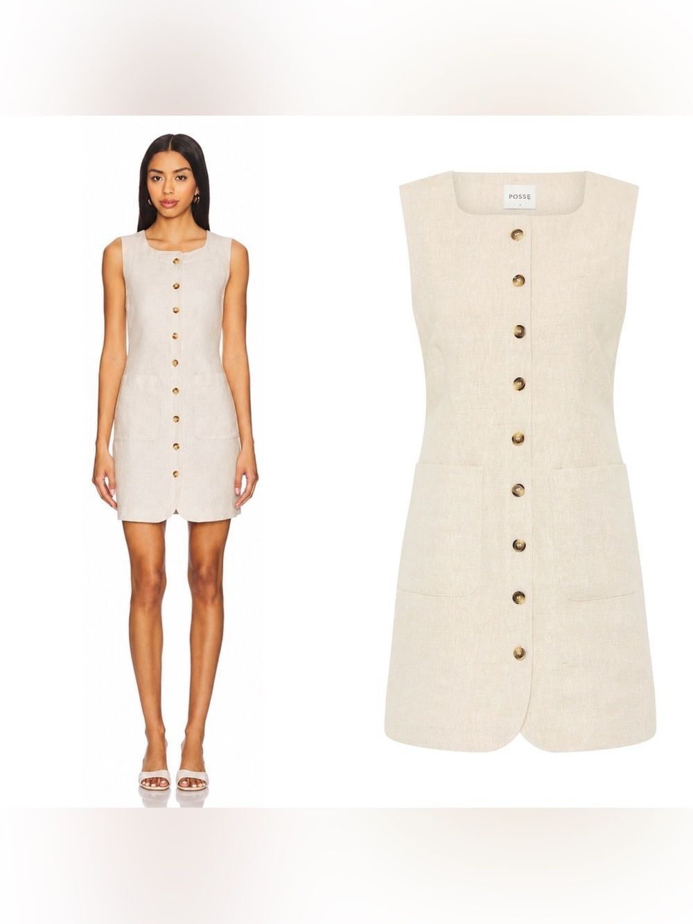 NWT POSSE Emma Button Down Dress in “Natural”